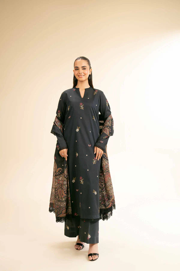 Nishat Black Embroidered Suit with Dupatta - Elegant Ensemble