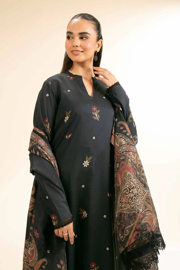 Nishat Black Embroidered Suit with Dupatta - Elegant Ensemble