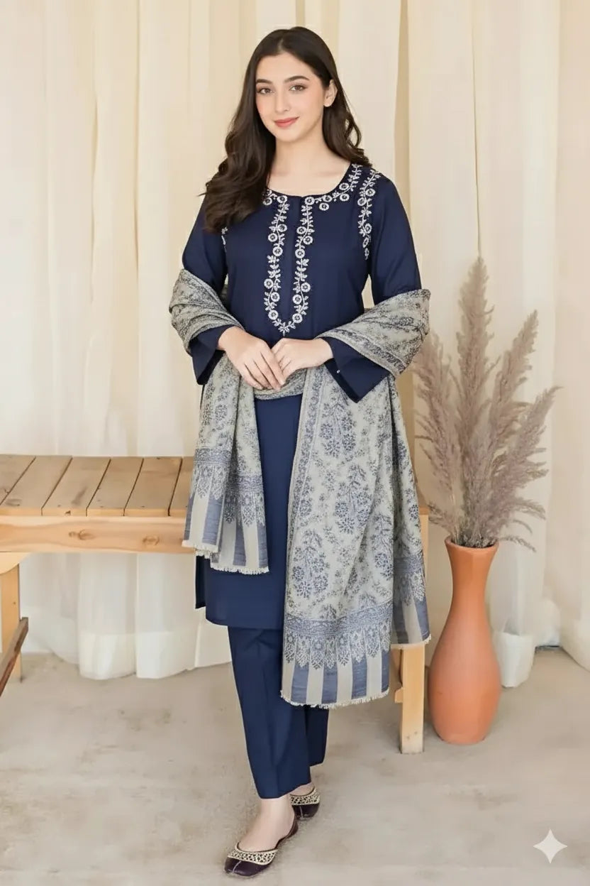 URGE Dhanak 3-Piece Embroidered Unstitched Suit - Digital Printed Shawl & Heavy Embroidery - Premium Winter Collection for Women