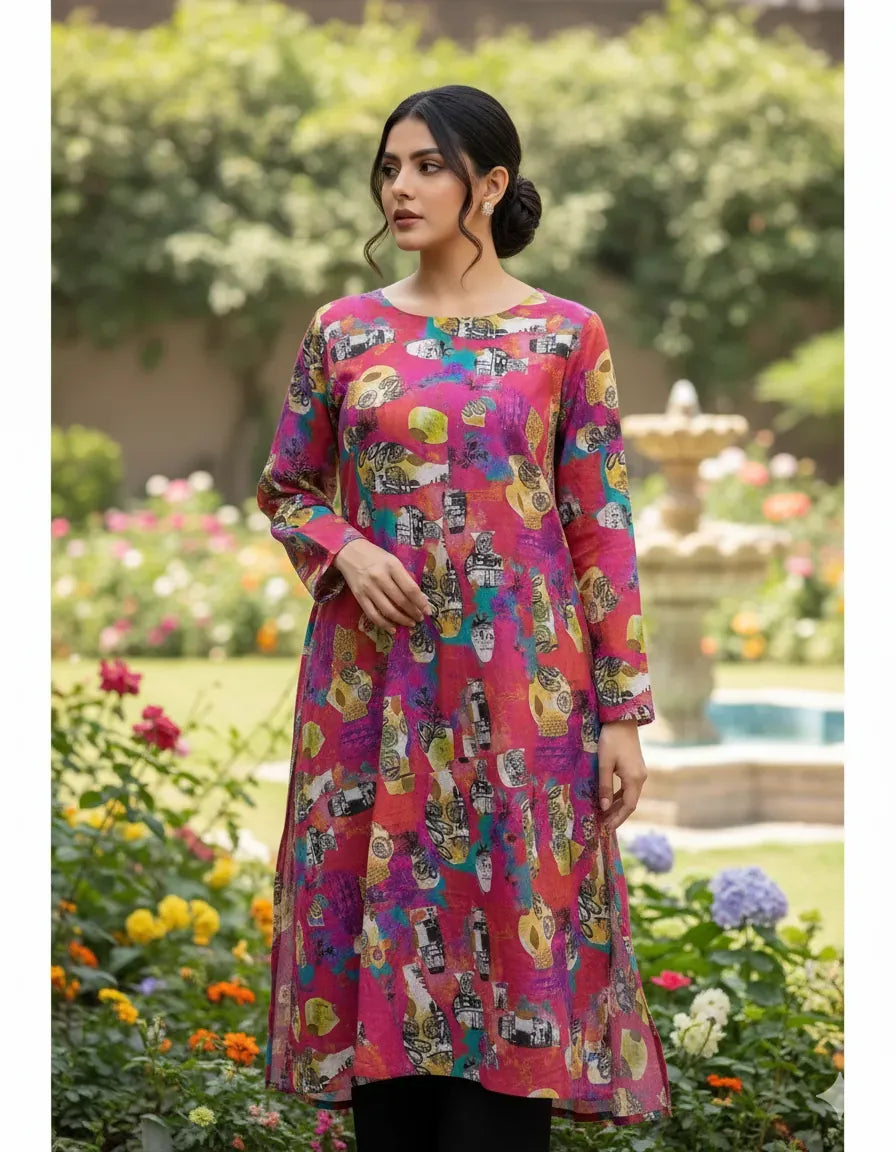 Elegant Printed Linen 2-Piece Suit for Women | Unstitched Digital Print Dress Material | Summer & Winter Wear