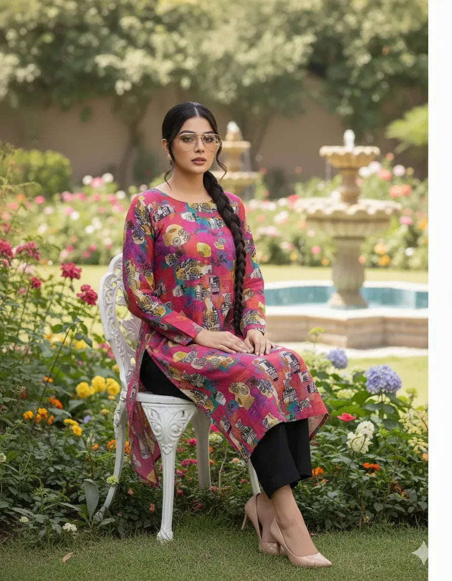 Elegant Printed Linen 2-Piece Suit for Women | Unstitched Digital Print Dress Material | Summer & Winter Wear