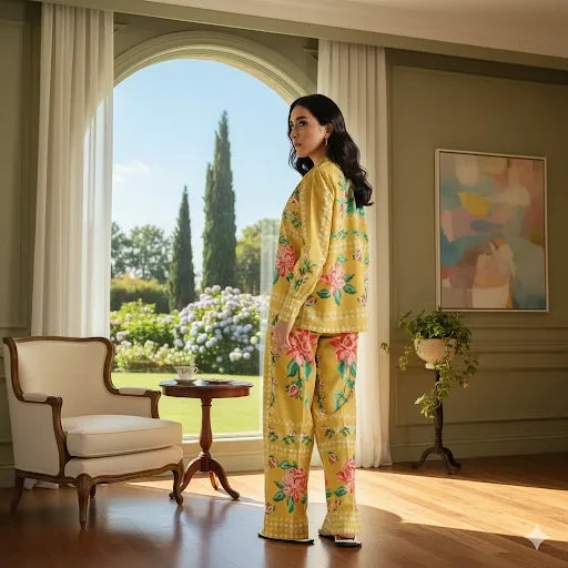 Stitched 2-Piece Suit | Women's Printed Shirt & Trousers in Premium Grip Fabric