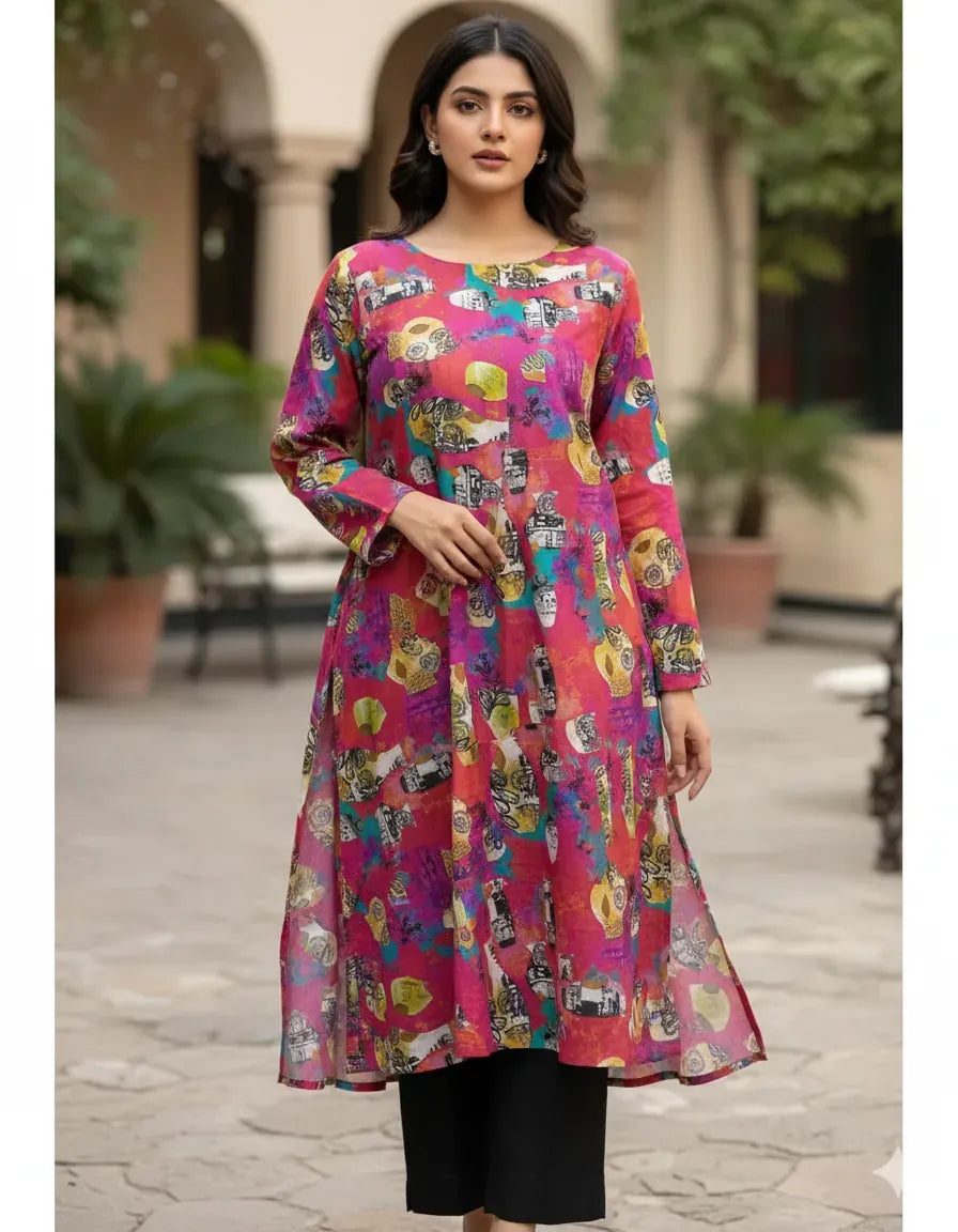 Elegant Printed Linen 2-Piece Suit for Women | Unstitched Digital Print Dress Material | Summer & Winter Wear