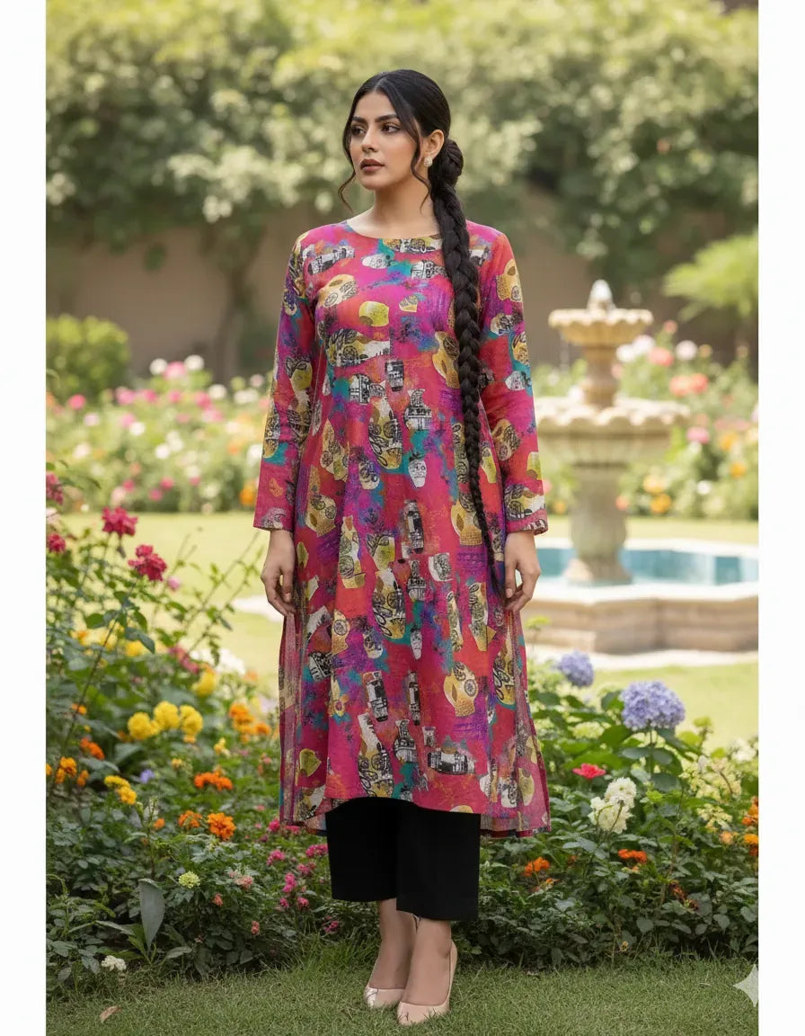Elegant Printed Linen 2-Piece Suit for Women | Unstitched Digital Print Dress Material | Summer & Winter Wear