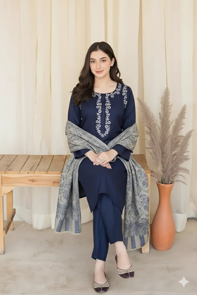 URGE Dhanak 3-Piece Embroidered Unstitched Suit - Digital Printed Shawl & Heavy Embroidery - Premium Winter Collection for Women