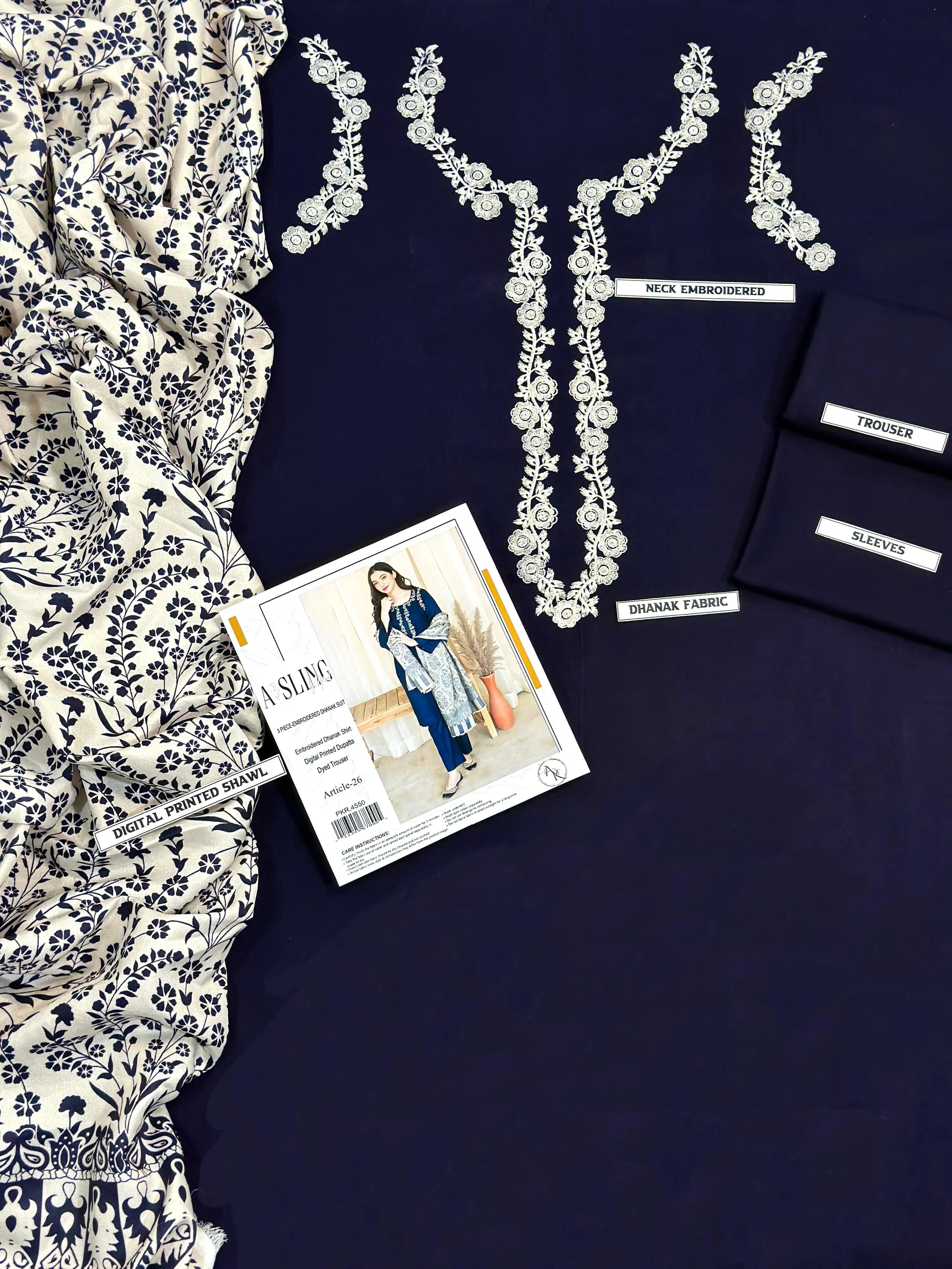 URGE Dhanak 3-Piece Embroidered Unstitched Suit - Digital Printed Shawl & Heavy Embroidery - Premium Winter Collection for Women