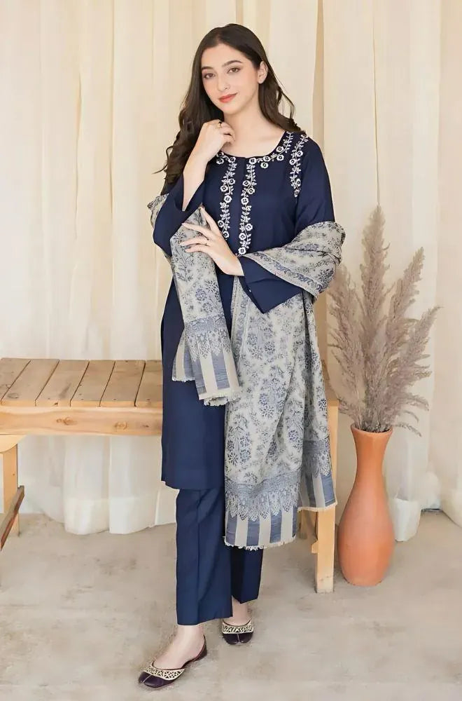 URGE Dhanak 3-Piece Embroidered Unstitched Suit - Digital Printed Shawl & Heavy Embroidery - Premium Winter Collection for Women